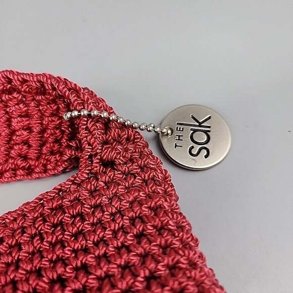 The Sak Crochet Shoulder Bag Red Zipper Pockets 11x12" Purse - Picture 3 of 7
